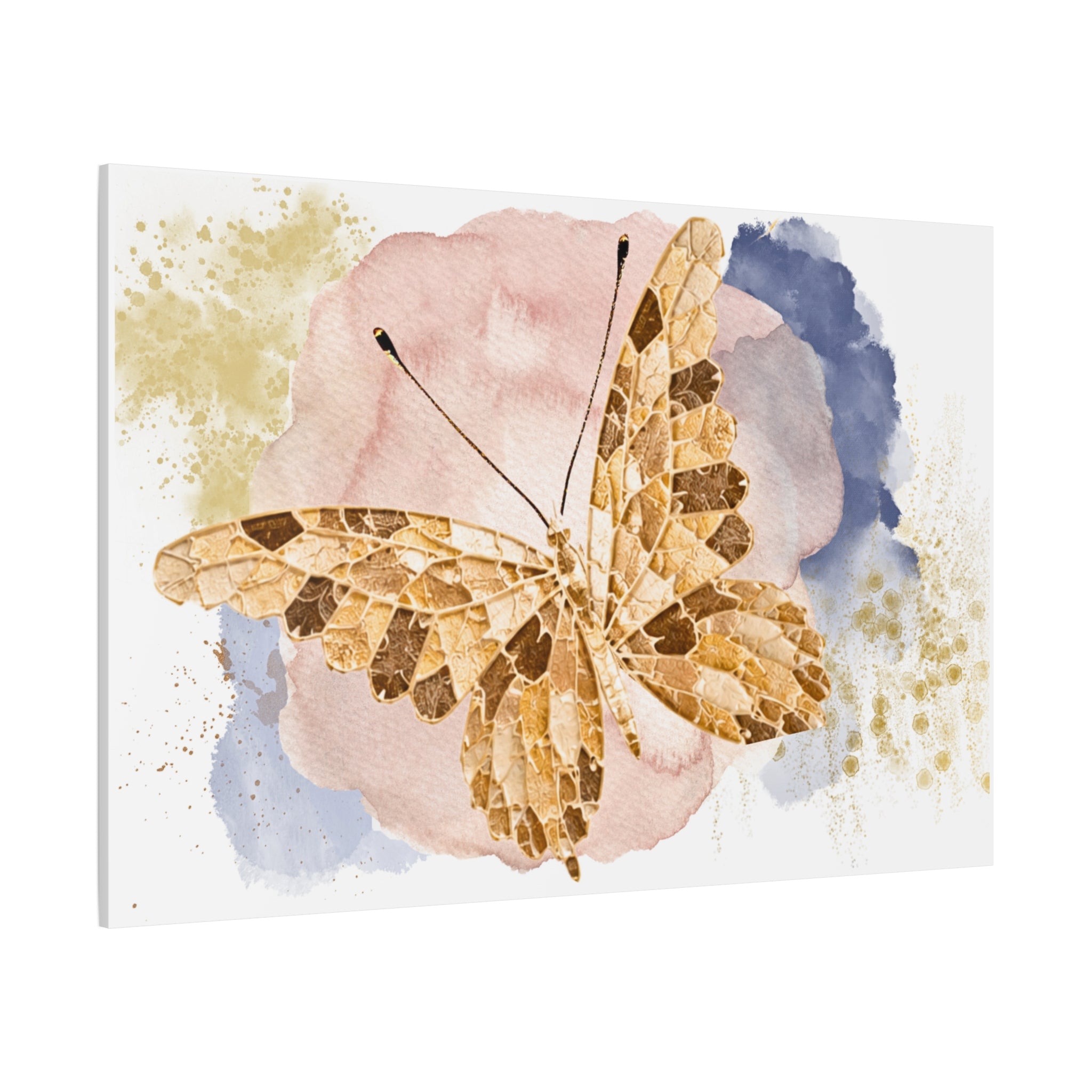 Golden Butterfly Watercolor Canvas Wall Art – Stretched Matte Print