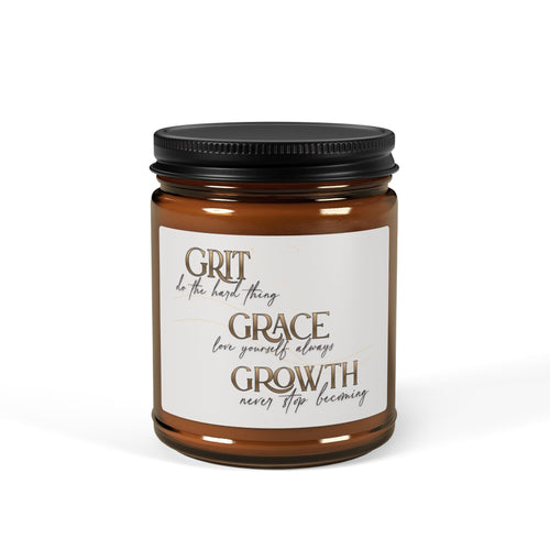 Amber Jar Soy Candle — "Grit, Grace, Growth" Inspirational Scented Candle