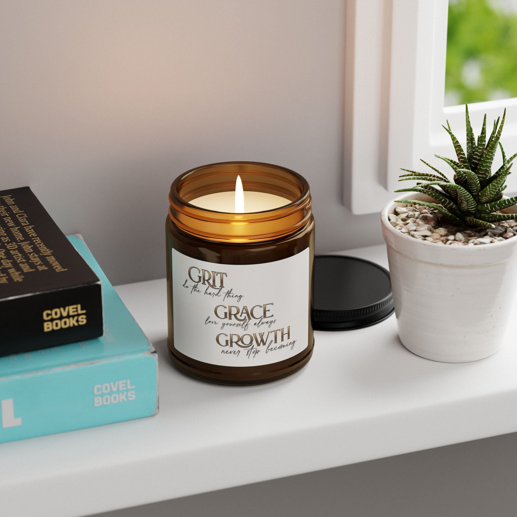 Amber Jar Soy Candle — "Grit, Grace, Growth" Inspirational Scented Candle
