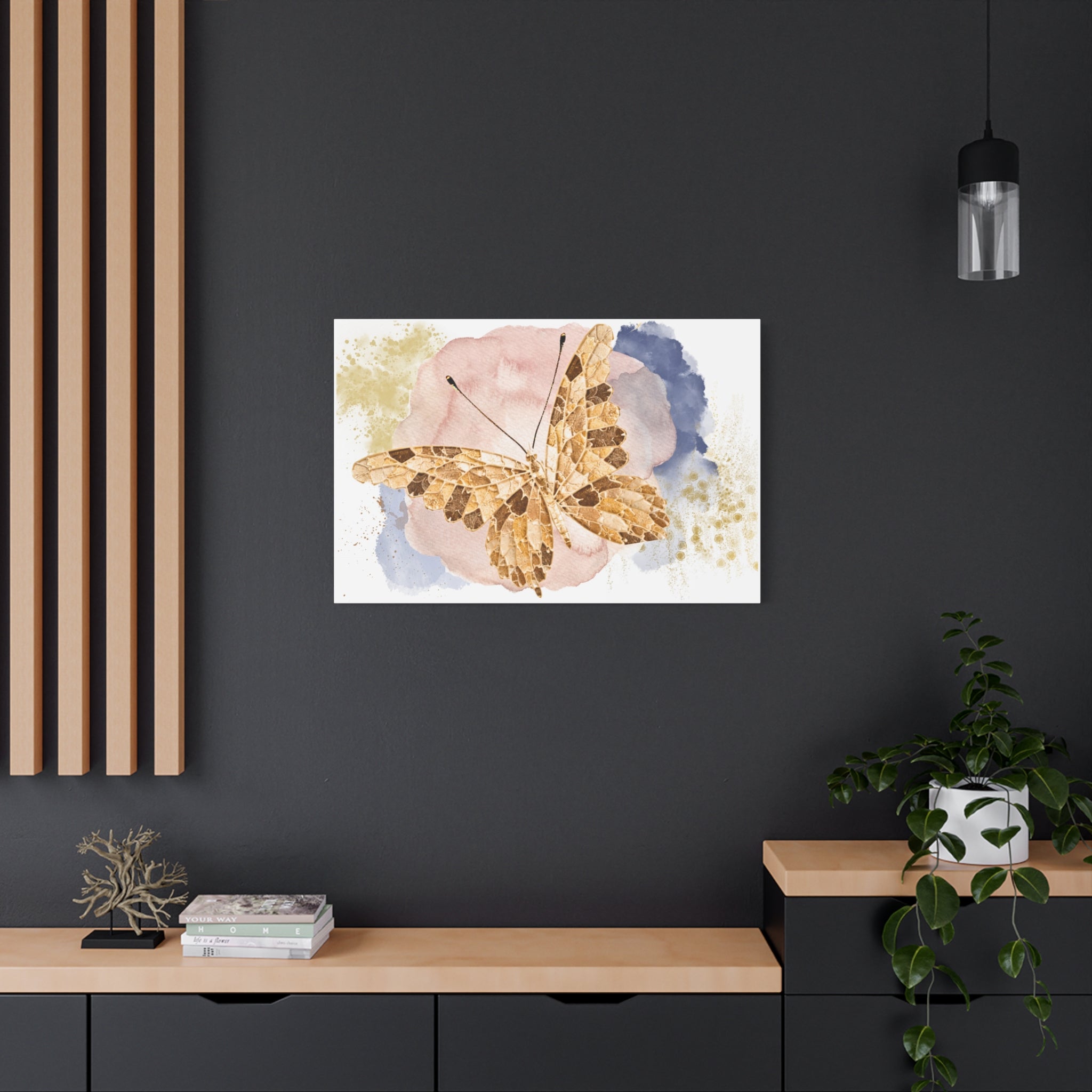 Golden Butterfly Watercolor Canvas Wall Art – Stretched Matte Print