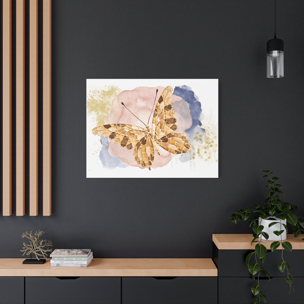 Golden Butterfly Watercolor Canvas Wall Art – Stretched Matte Print