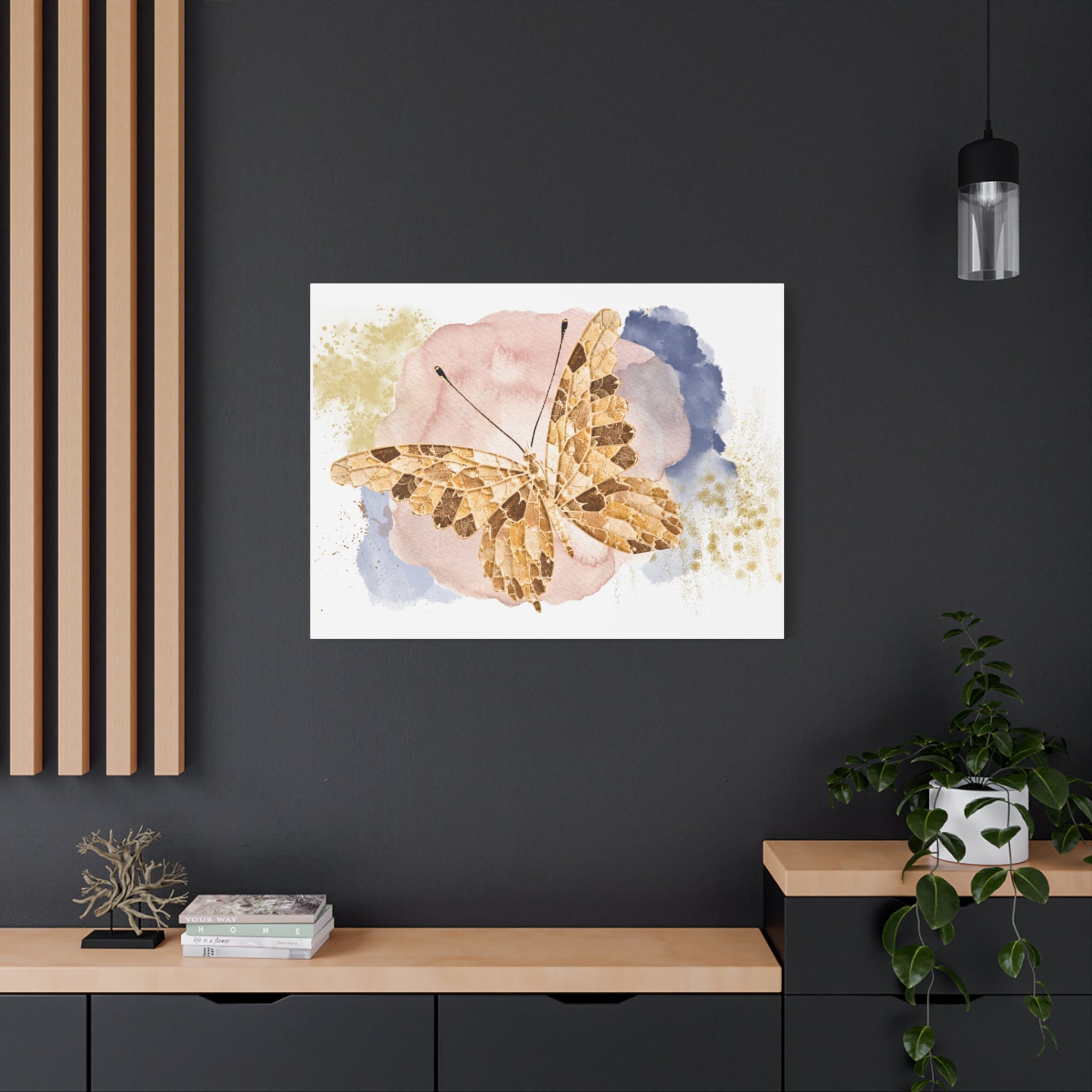 Golden Butterfly Watercolor Canvas Wall Art – Stretched Matte Print