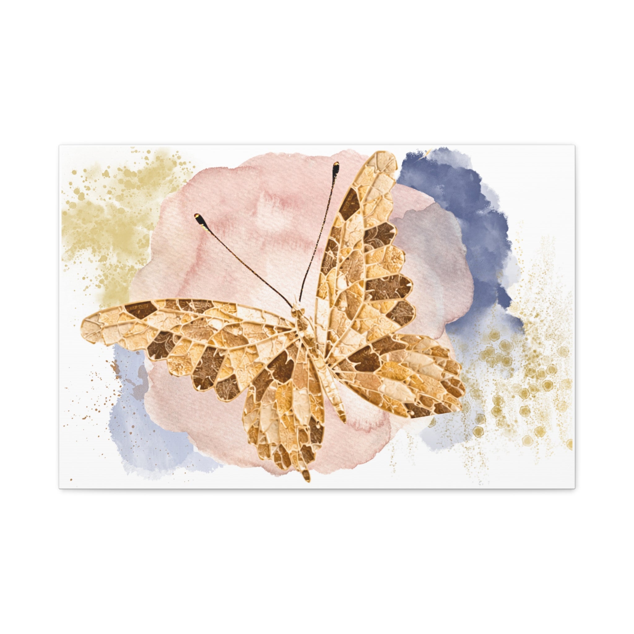 Golden Butterfly Watercolor Canvas Wall Art – Stretched Matte Print