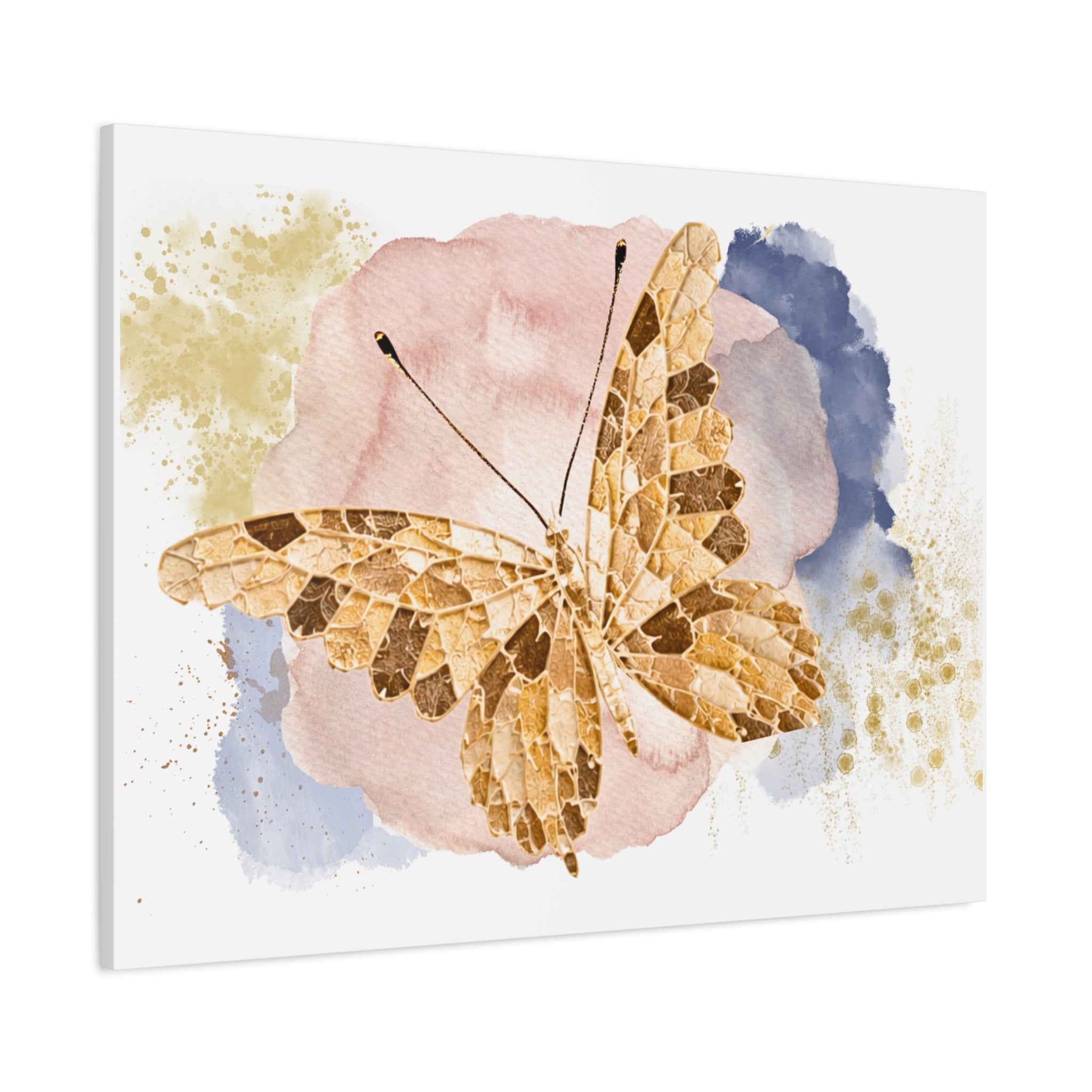 Golden Butterfly Watercolor Canvas Wall Art – Stretched Matte Print