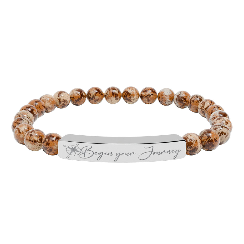 Engraved "Begin Your Journey" Natural Stone Bead Bracelet
