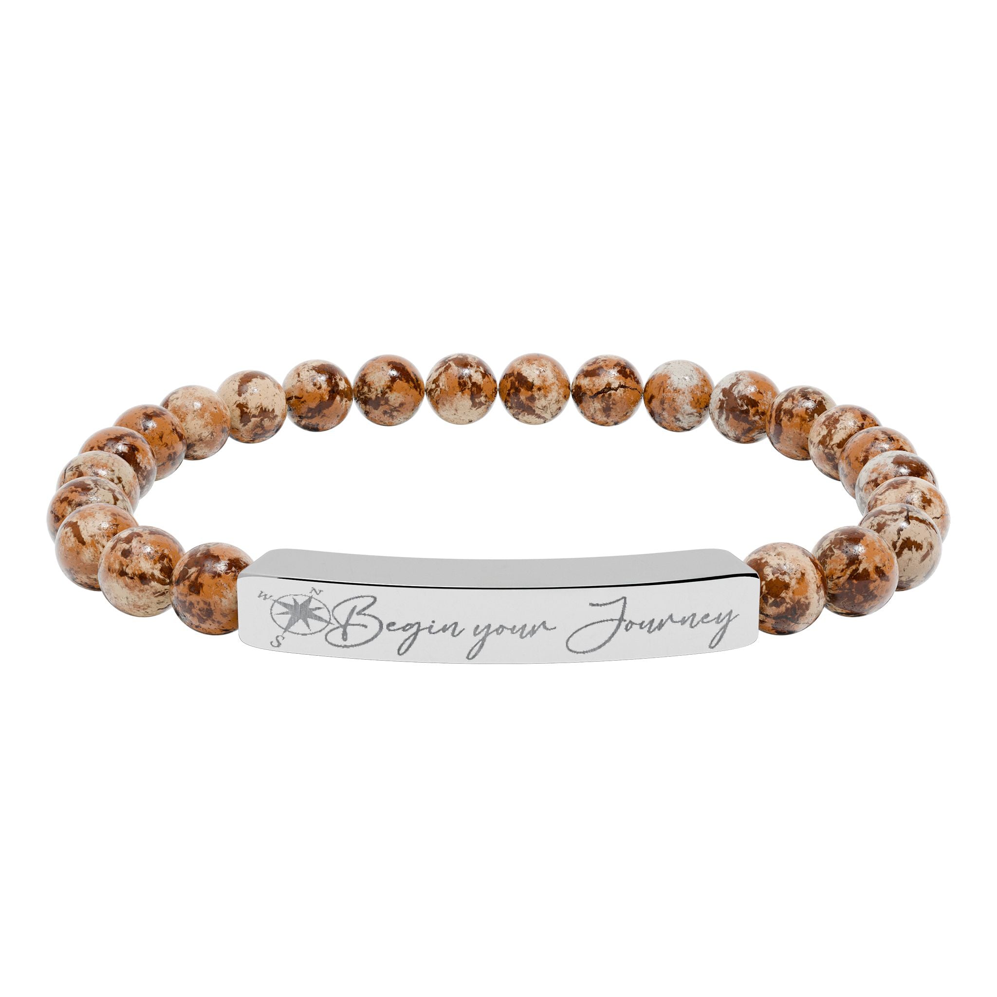 Engraved "Begin Your Journey" Natural Stone Bead Bracelet
