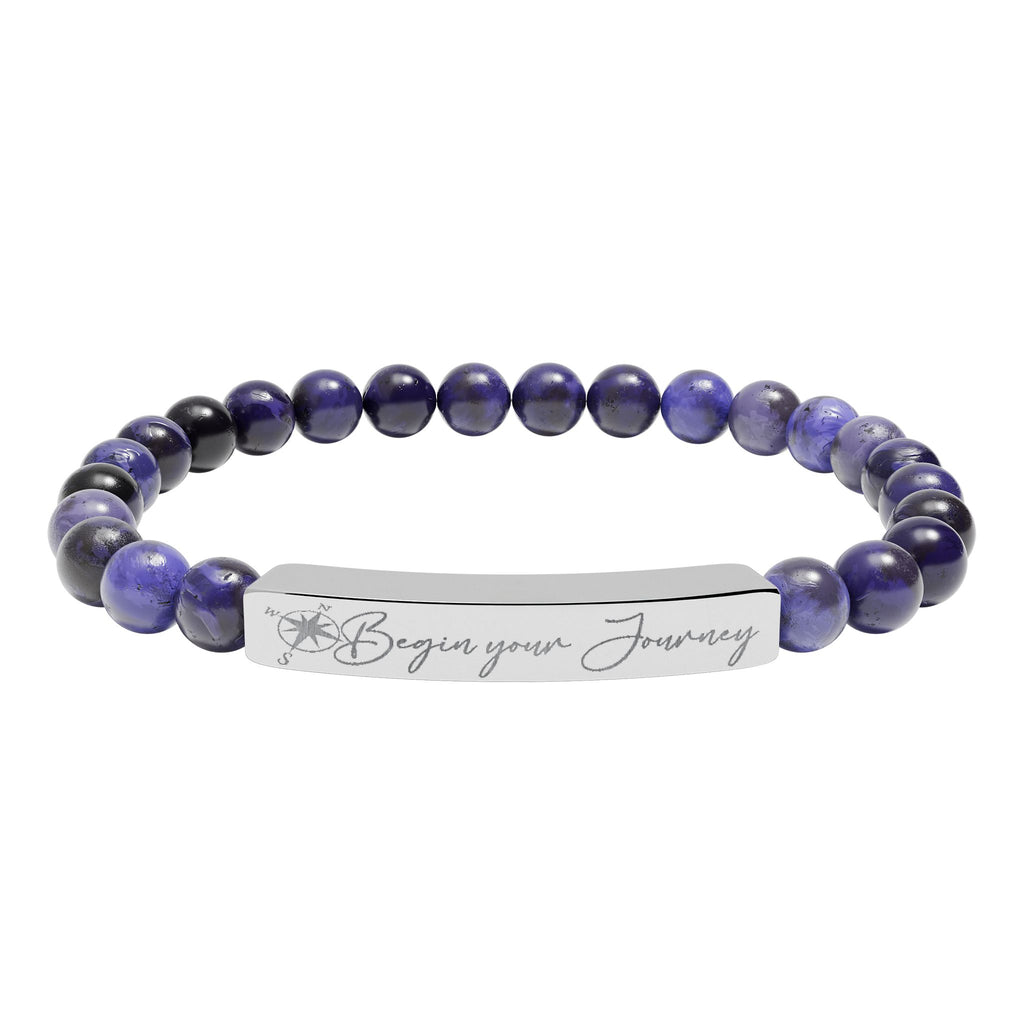 Engraved "Begin Your Journey" Natural Stone Bead Bracelet