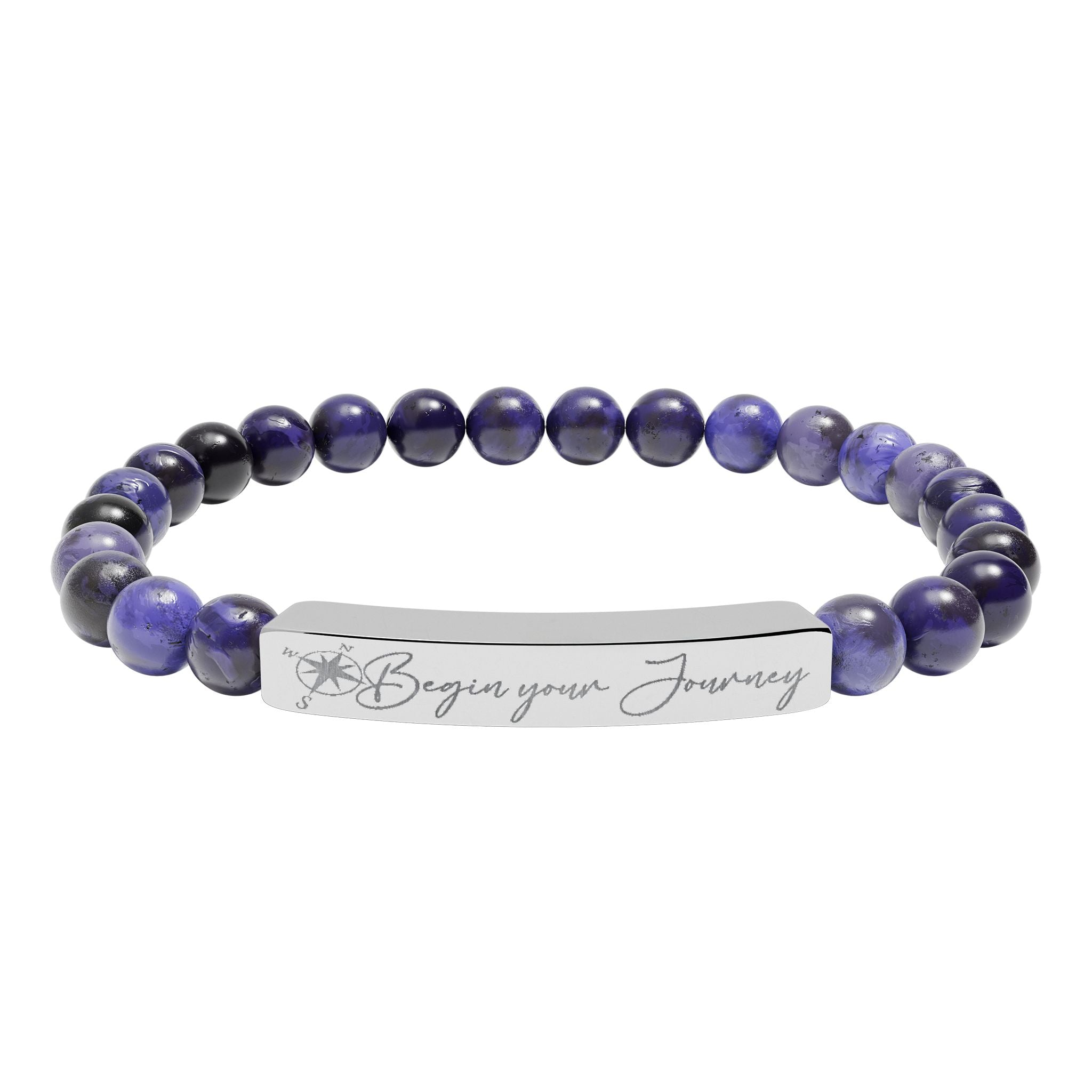 Engraved "Begin Your Journey" Natural Stone Bead Bracelet