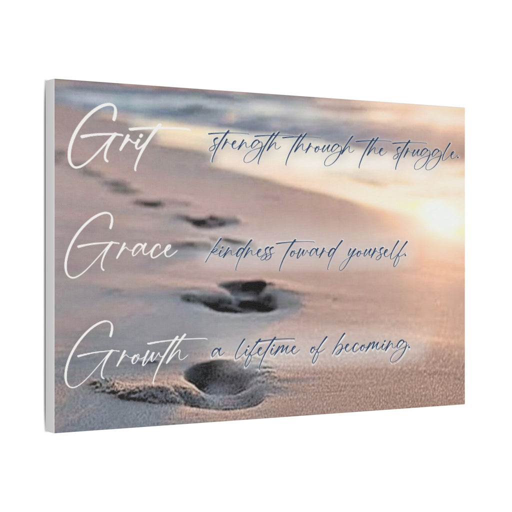 Satin Canvas Stretched - "Grit Grace Growth" Beach Footprints Wall Art