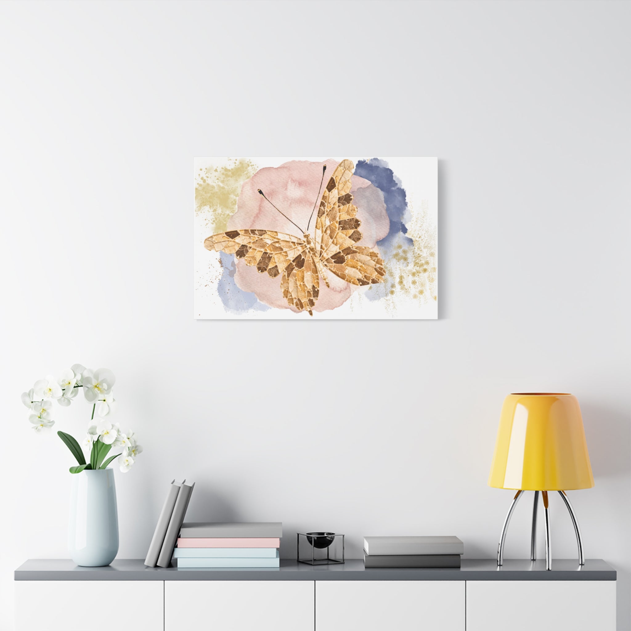 Golden Butterfly Watercolor Canvas Wall Art – Stretched Matte Print