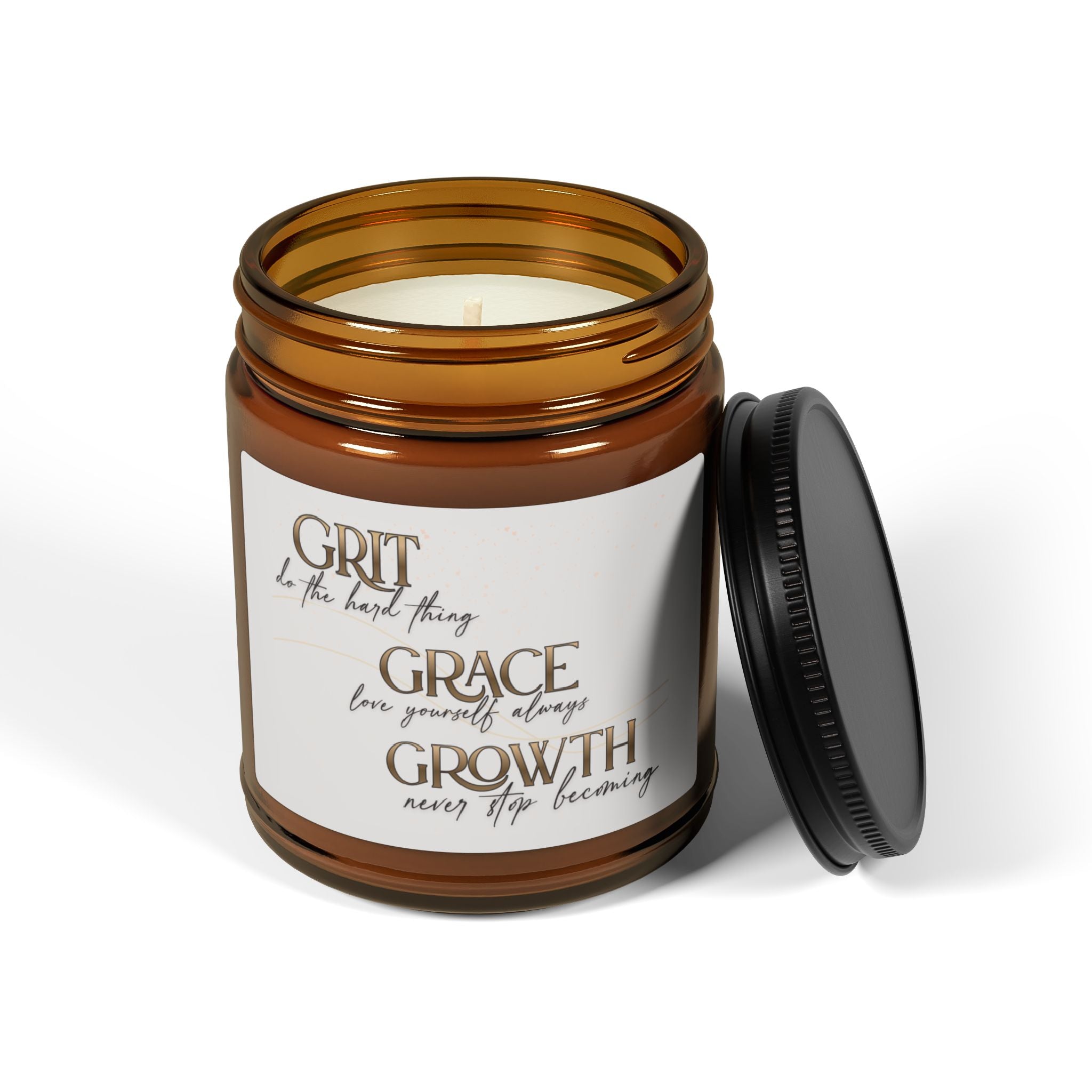 Amber Jar Soy Candle — "Grit, Grace, Growth" Inspirational Scented Candle
