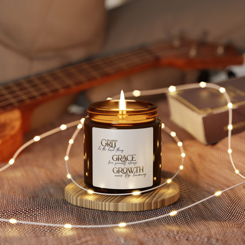 Amber Jar Soy Candle — "Grit, Grace, Growth" Inspirational Scented Candle