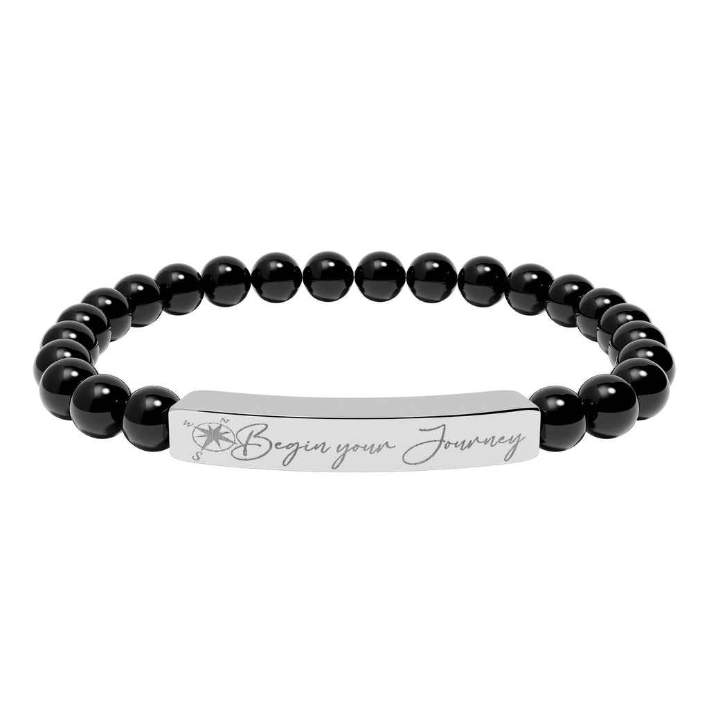 Engraved "Begin Your Journey" Natural Stone Bead Bracelet