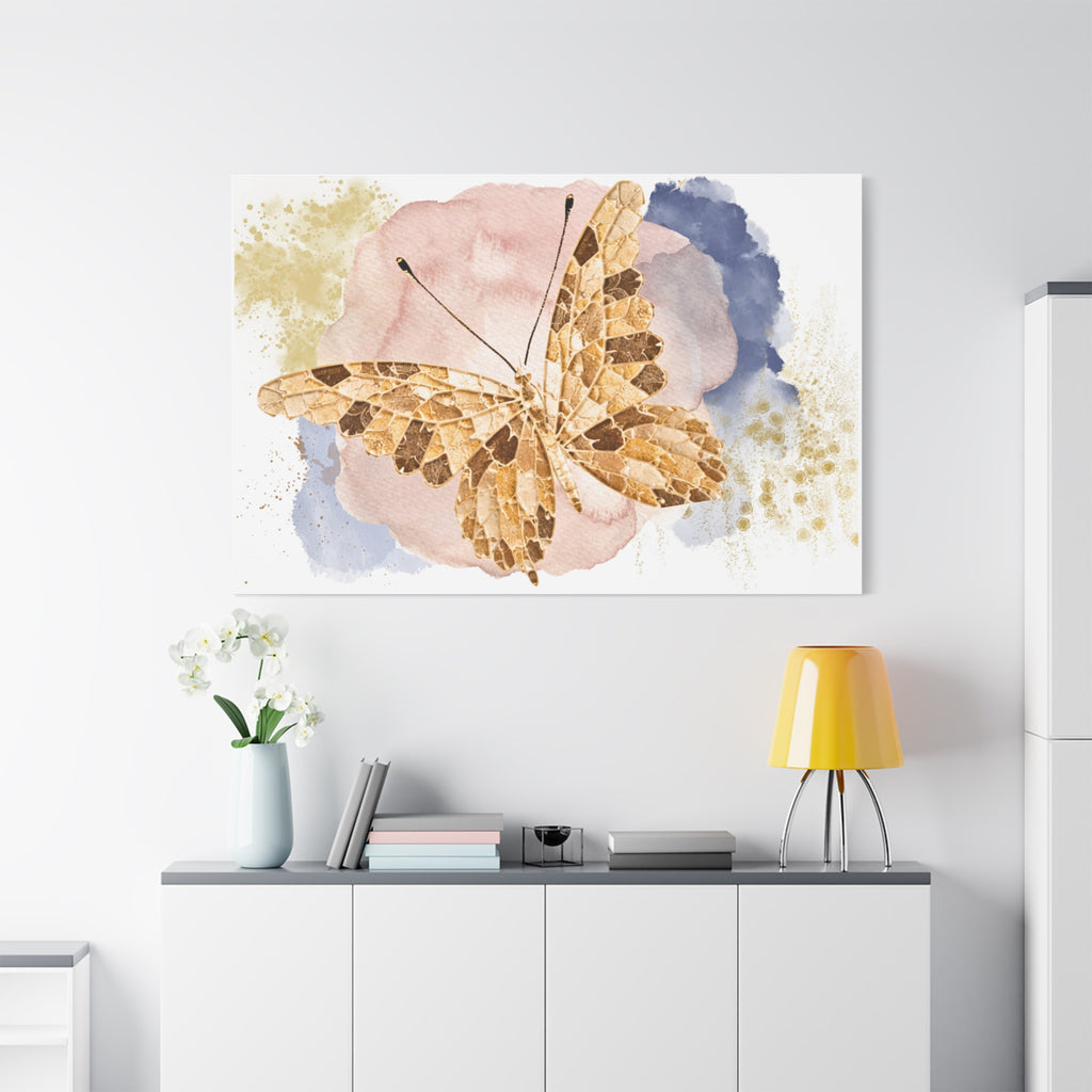 Golden Butterfly Watercolor Canvas Wall Art – Stretched Matte Print