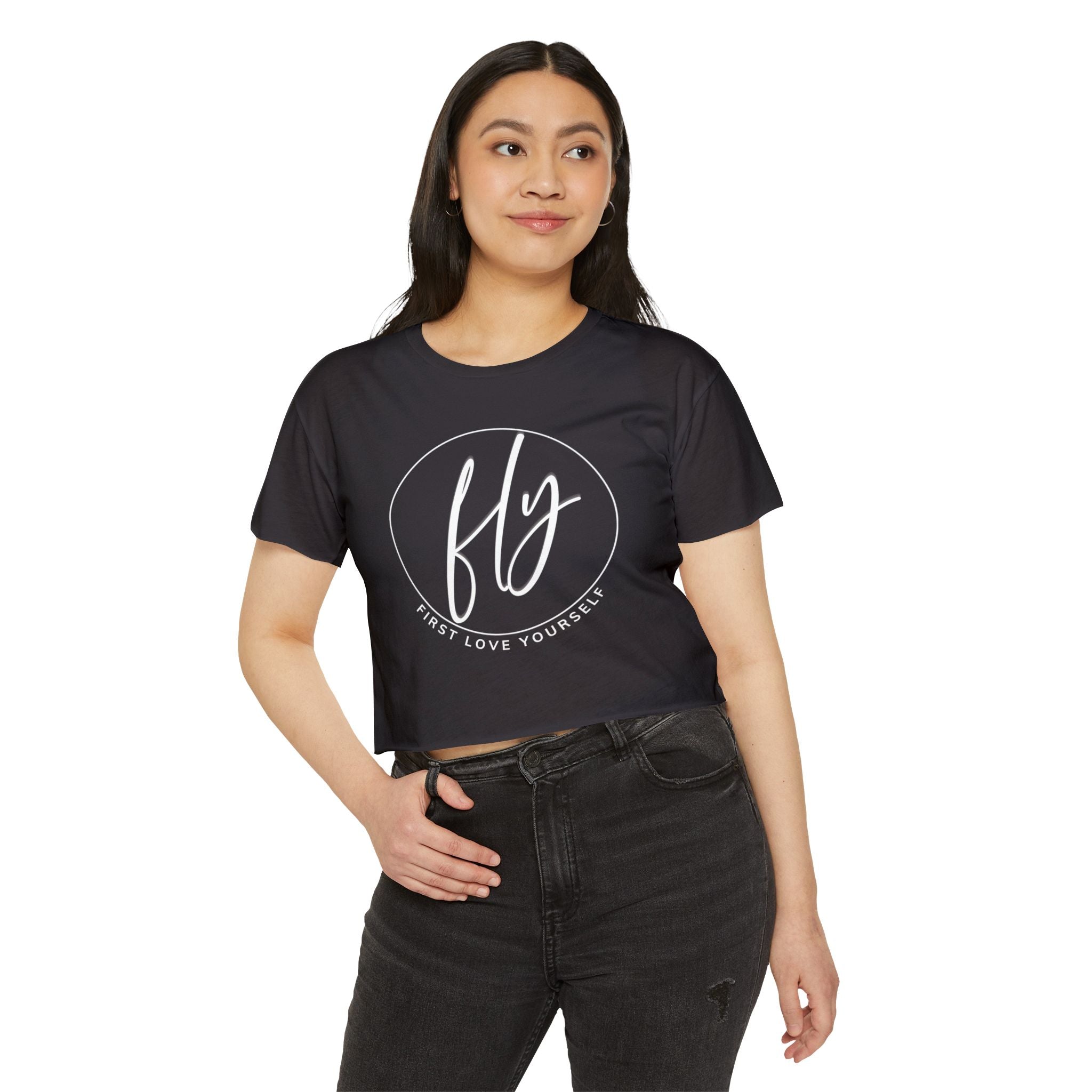FLY Crop Top — "First Love Yourself" Women's Festival Tee