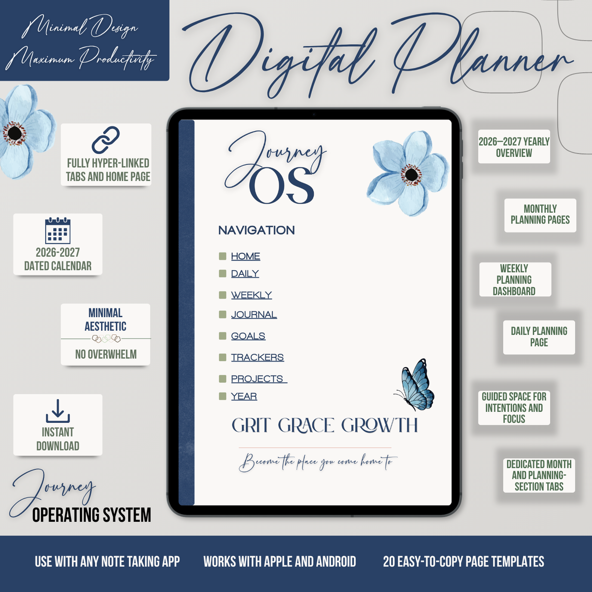 Journey OS Digital Planner | 2026–2027 Your plans. Your goals. Your growth. One place to hold it all.