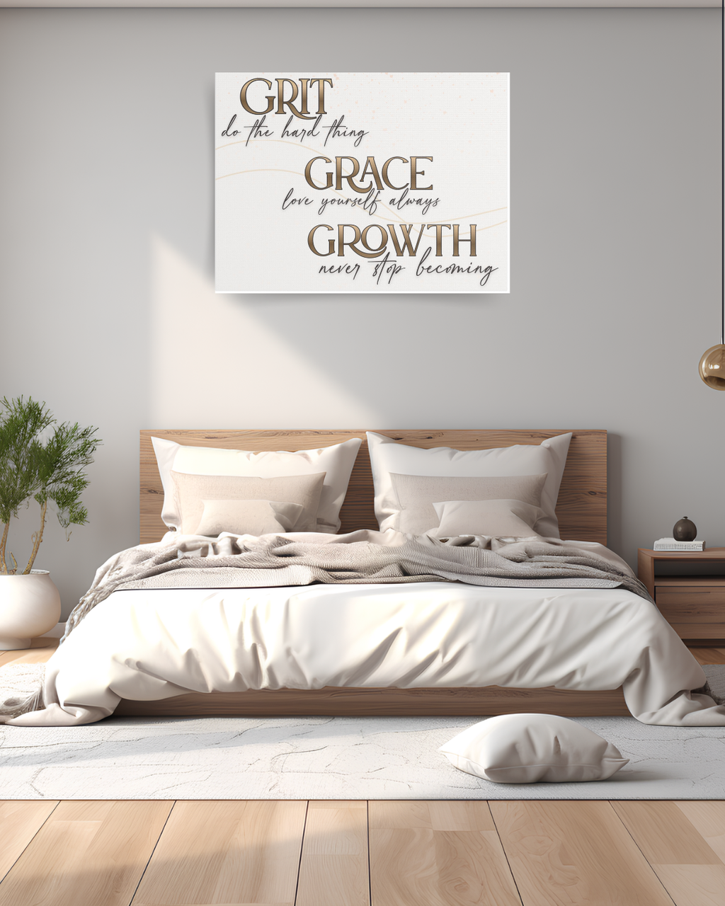 Grit Grace Growth Inspirational Satin Canvas Wall Art