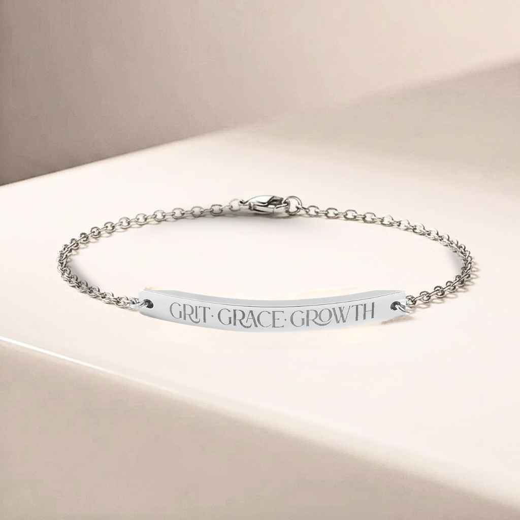 Engraved Curved Bar Sterling Silver Anklet  'Grit • Grace • Growth'