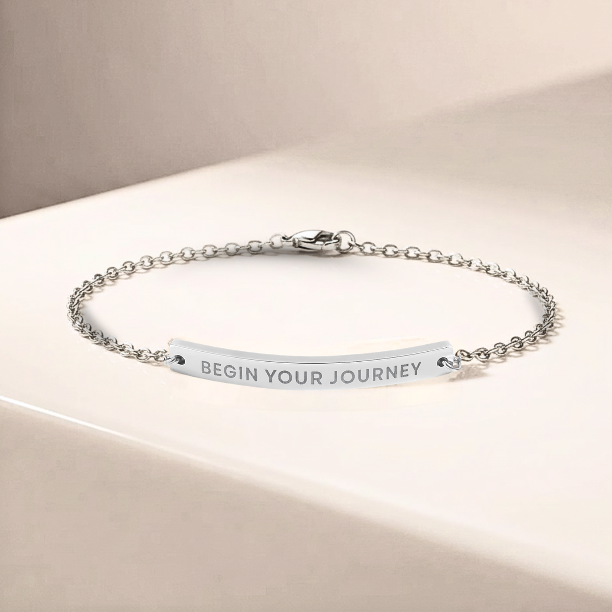 Engraved Curved Bar Anklet — "Begin Your Journey" Minimalist Bracelet