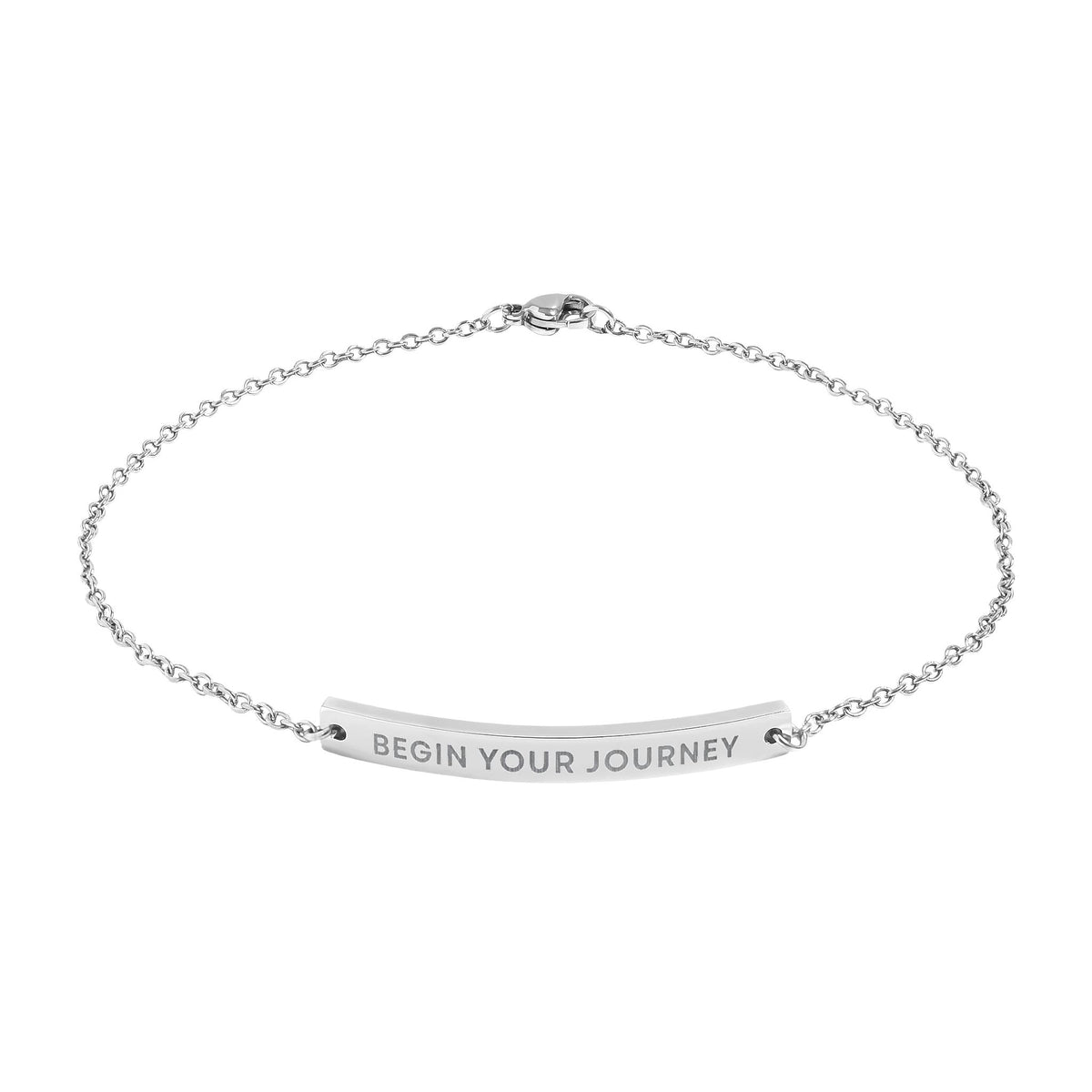 Engraved Curved Bar Anklet — "Begin Your Journey" Minimalist Bracelet