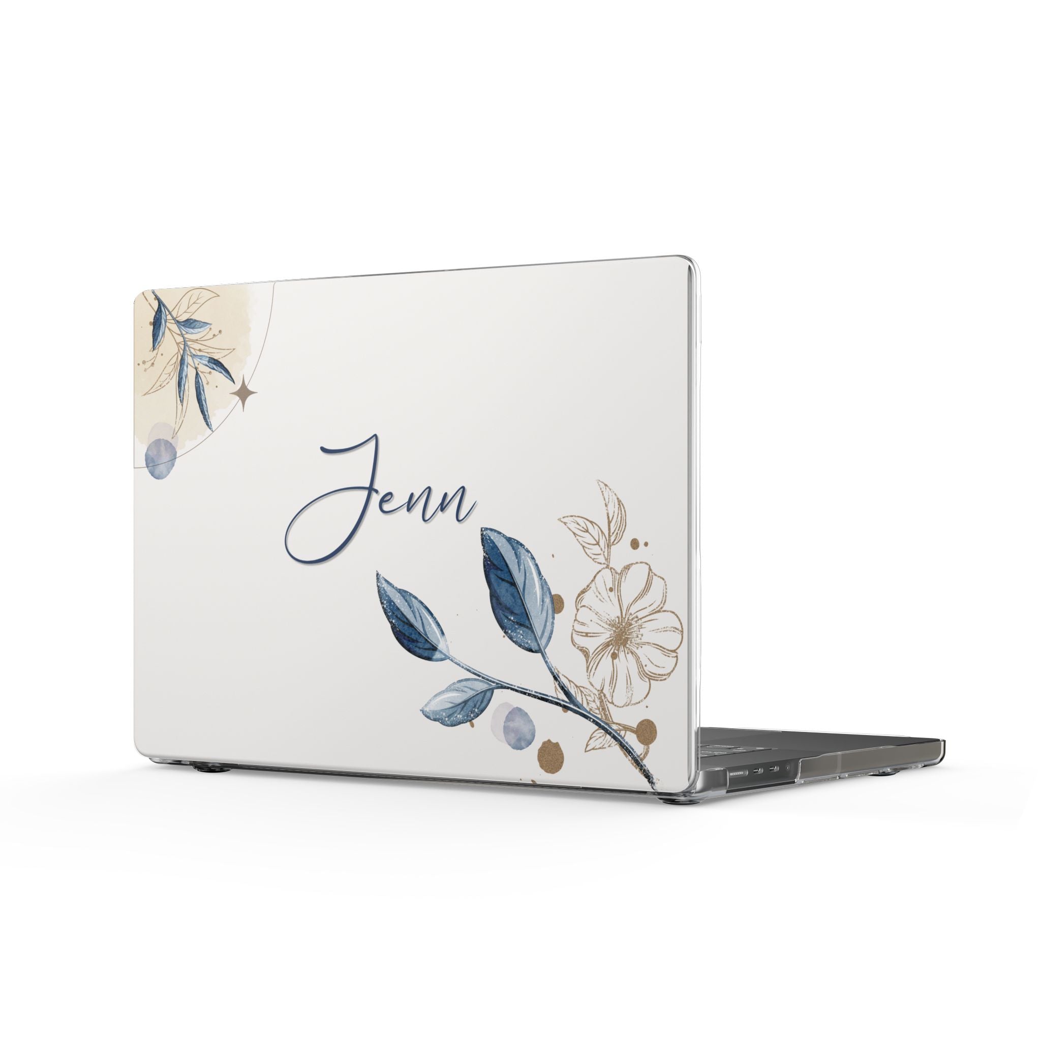 Personalized MacBook Case Aesthetic Denim Blue Floral