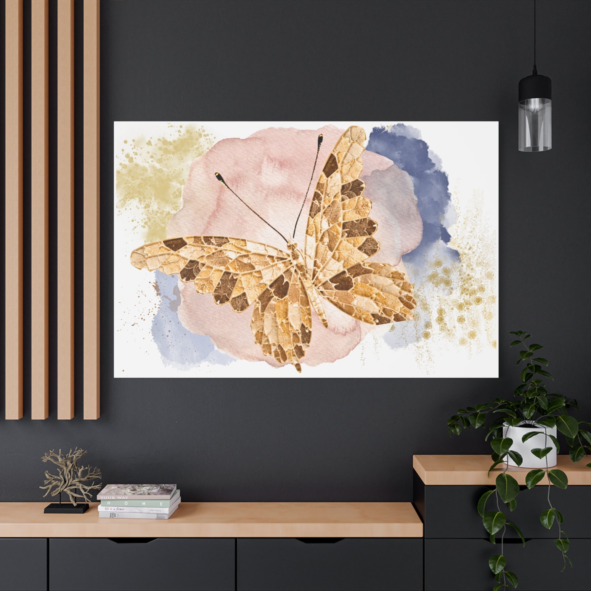Golden Butterfly Watercolor Canvas Wall Art – Stretched Matte Print