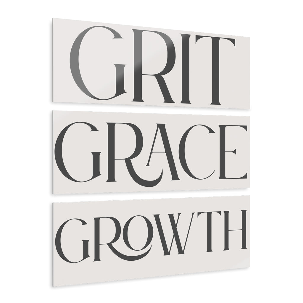 Grit Grace Growth Acrylic Triptych Wall Art — Inspirational Modern Typography Print
