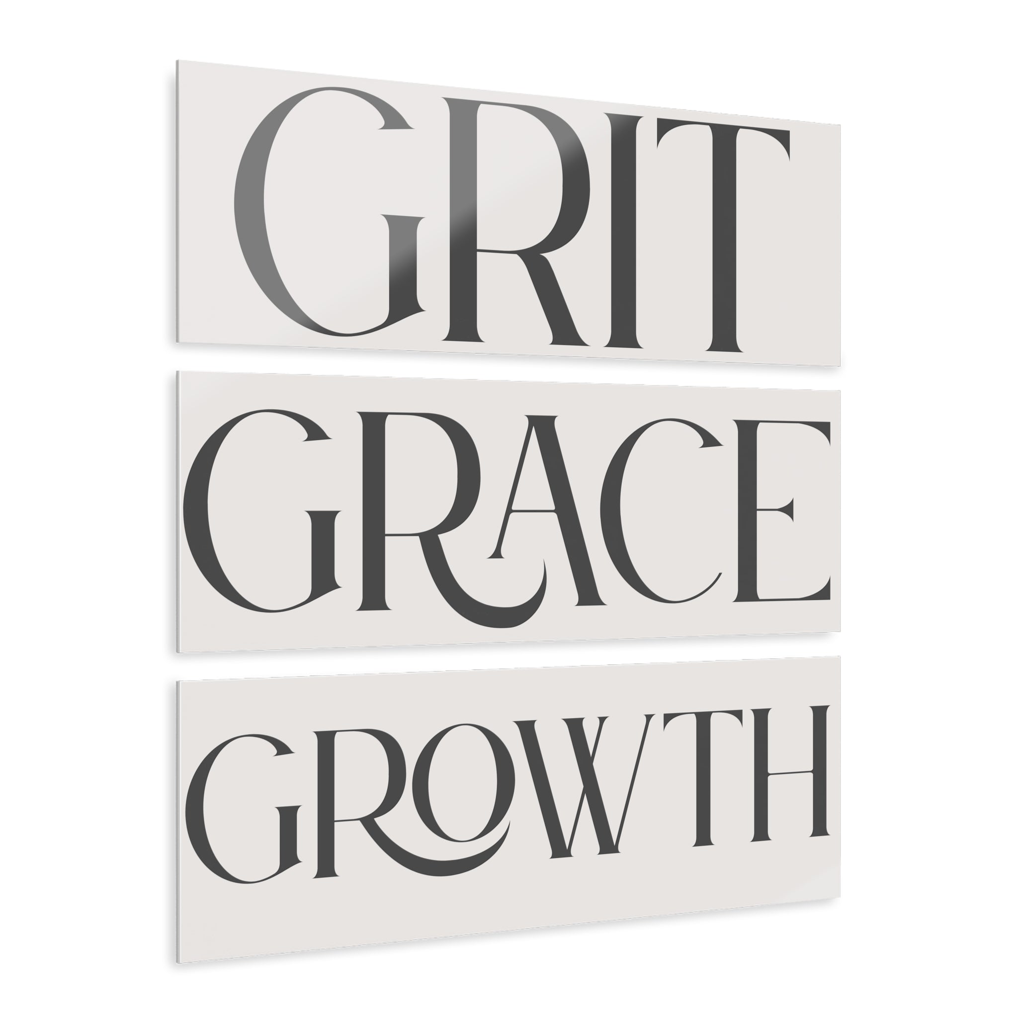 Grit Grace Growth Acrylic Triptych Wall Art — Inspirational Modern Typography Print