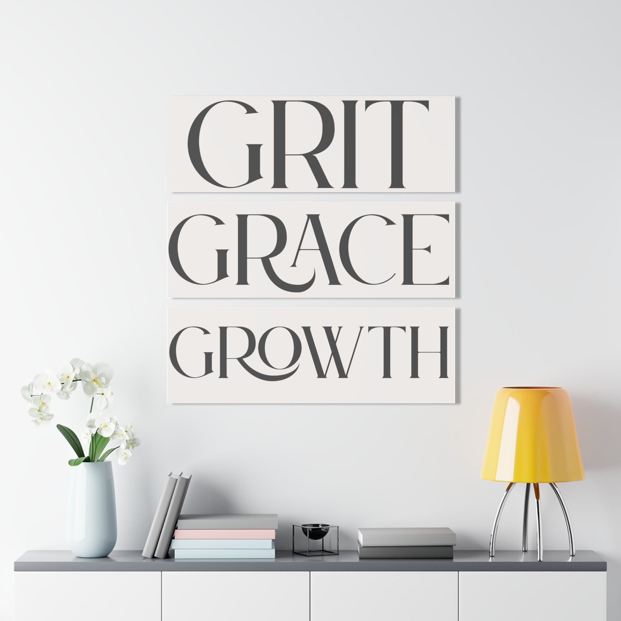Grit Grace Growth Acrylic Triptych Wall Art — Inspirational Modern Typography Print