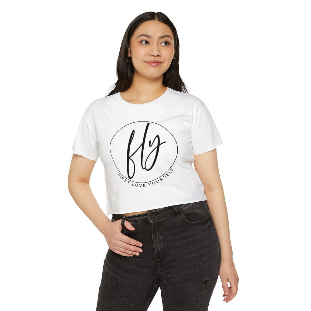 FLY Crop Top — "First Love Yourself" Women's Festival Tee