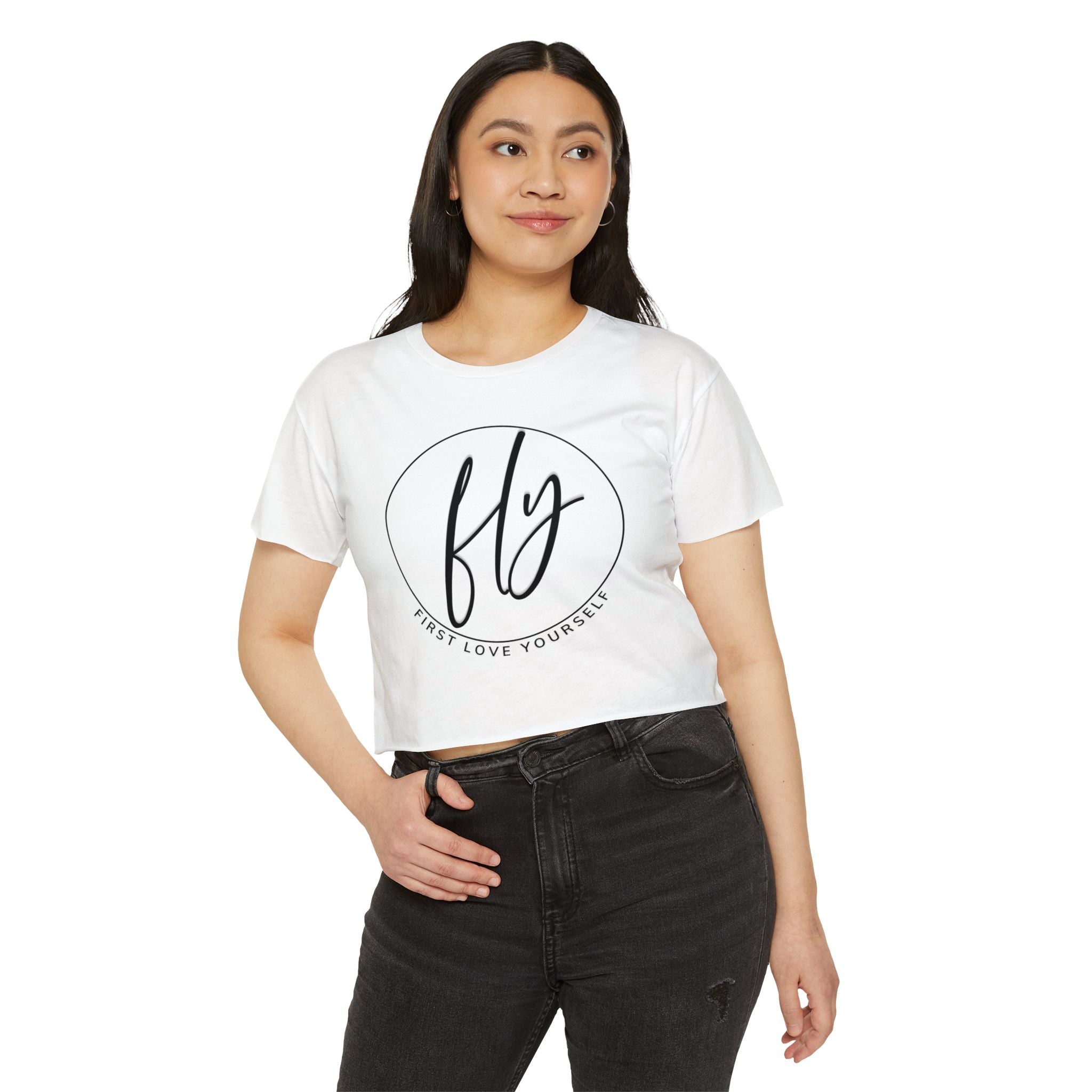FLY Crop Top — "First Love Yourself" Women's Festival Tee