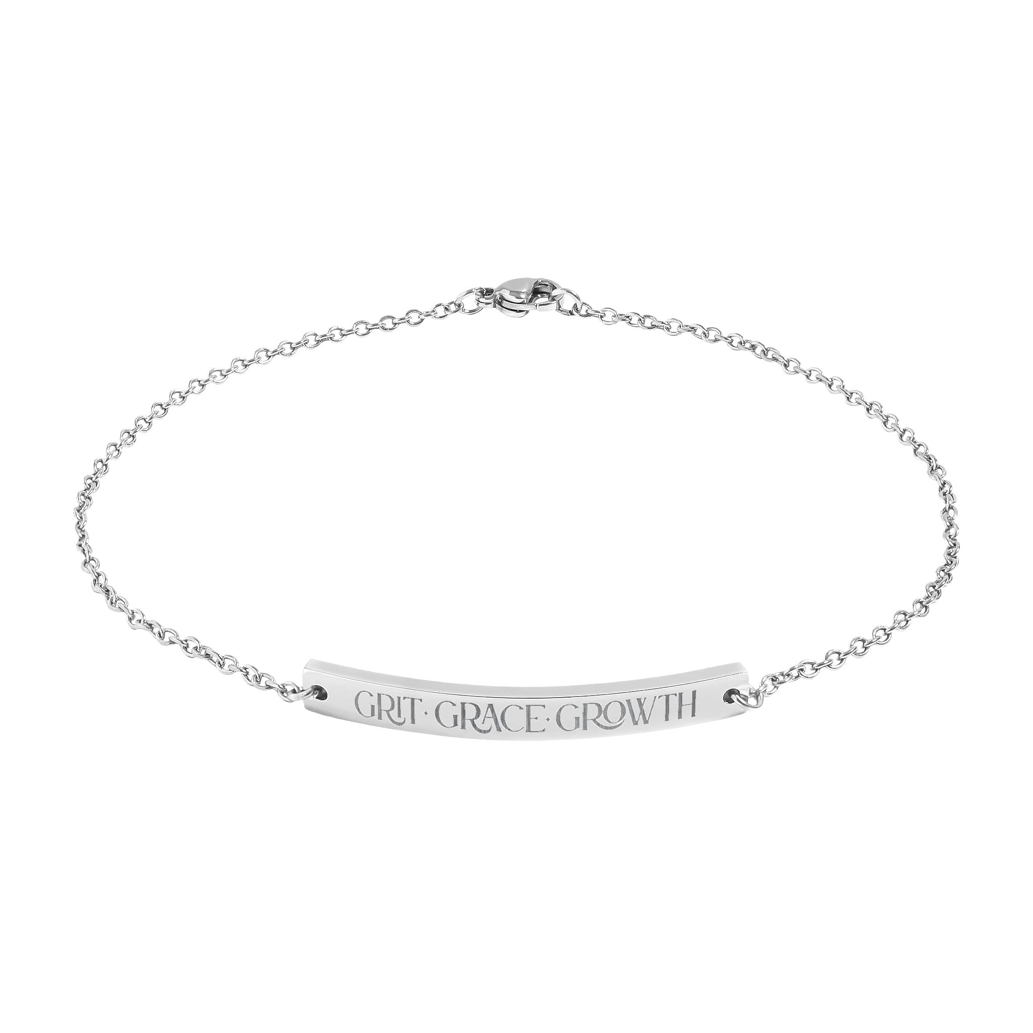 Engraved Curved Bar Sterling Silver Anklet  'Grit • Grace • Growth'
