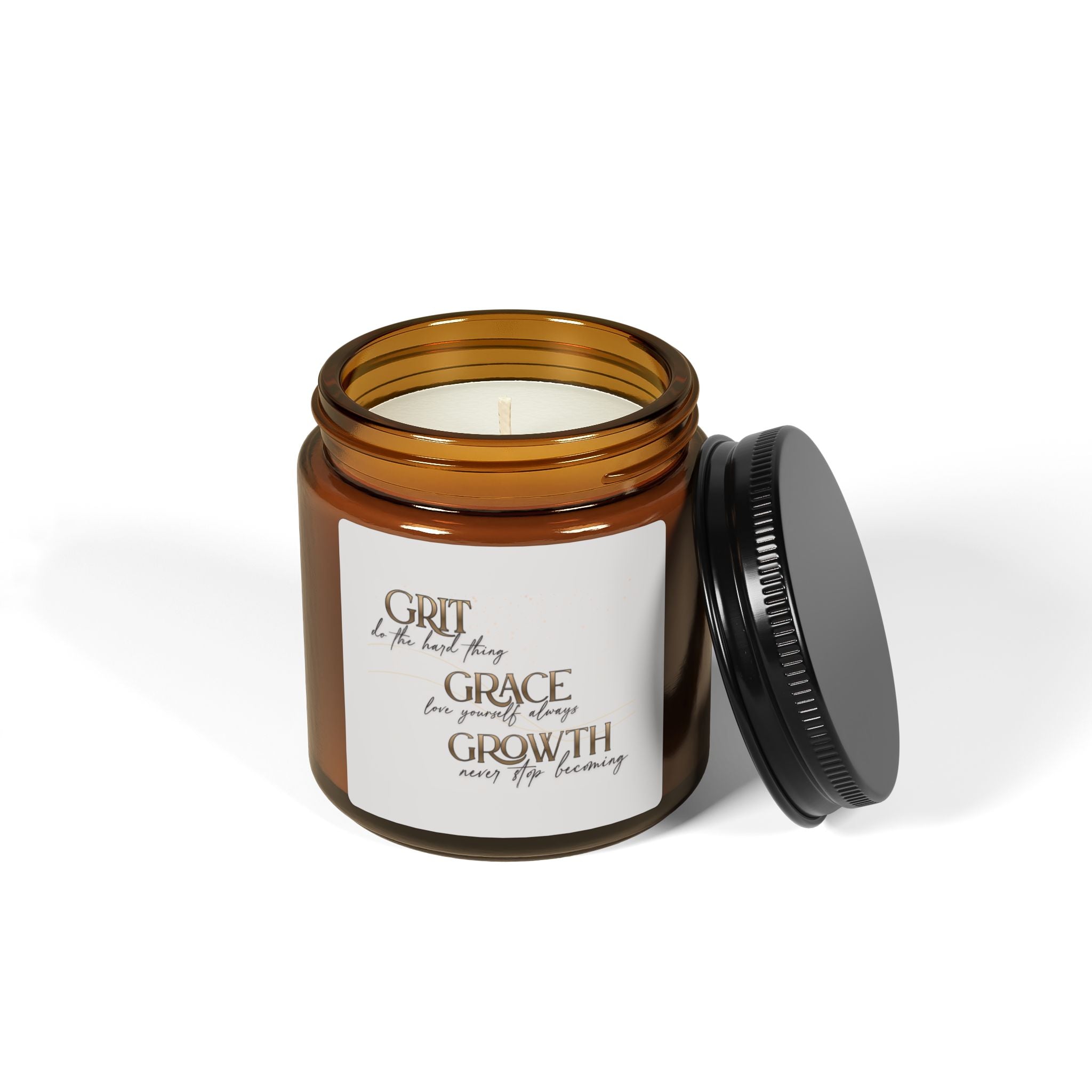 Amber Jar Soy Candle — "Grit, Grace, Growth" Inspirational Scented Candle