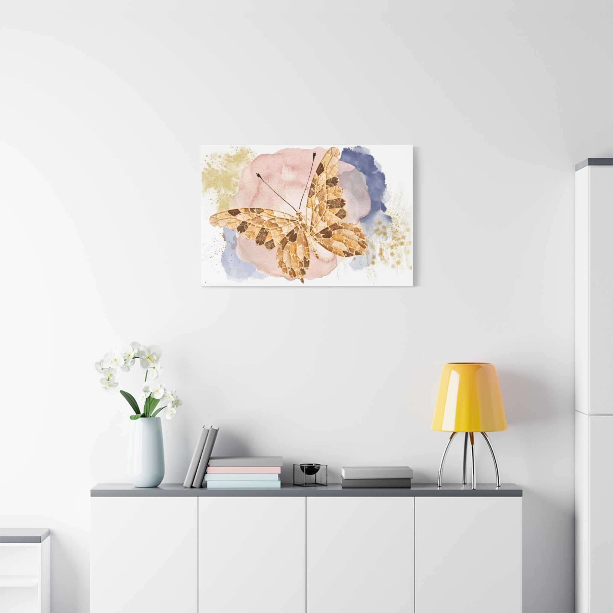 Golden Butterfly Watercolor Canvas Wall Art – Stretched Matte Print