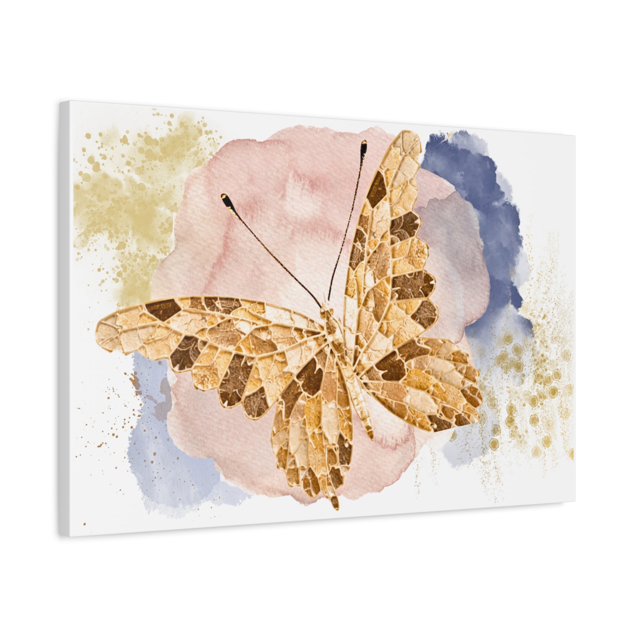 Golden Butterfly Watercolor Canvas Wall Art – Stretched Matte Print